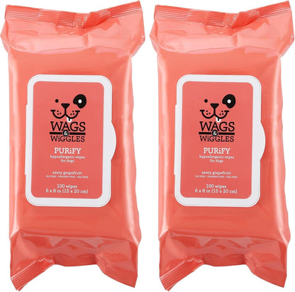 Wags & Wiggles Hypoallergenic Dog Wipes for Sensitive Skin, Fragrance-Free Waterless Cleansing Cloths for Paws, Face, and Dog Body, No SLS, Parabens, or DEA, 100 Count | Waterless Cleansing Cloths for Paws, Face, and Body; No SLS, Parabens, or DEA for Sensitive Skin8