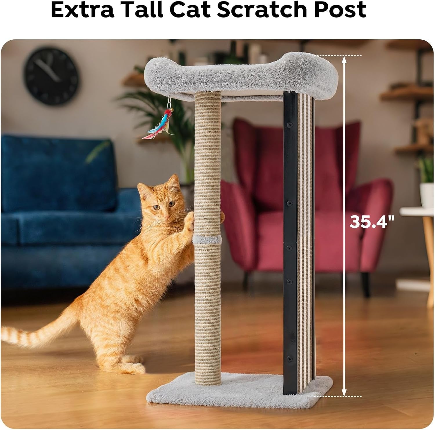 veehoo-35-tall-cat-scratching-post-for-indoor-cats-sturdy-cat-scratch-pad-scratch-post-with-plush-top-bed-replaceable-metal-frame-scratching-board-easy-assembly