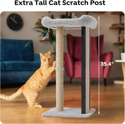 Veehoo 35" Tall Cat Scratching Post for Indoor Cats, Sturdy Cat Scratch Pad | Scratch Post with Plush Top Bed & Replaceable Metal Frame Scratching Board, Easy Assembly3