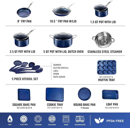 20 Pc Kitchen Pots and Pans Set Non Stick Cookware Set, Kitchen Cookware Sets with Deep Frying Pan Set, Bakeware, & Steamer, Non Toxic PFOA PFOS Free, Oven and Dishwasher Safe2
