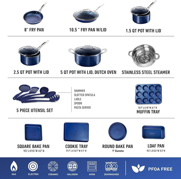 20 Pc Kitchen Pots and Pans Set Non Stick Cookware Set, Kitchen Cookware Sets with Deep Frying Pan Set, Bakeware, & Steamer, Non Toxic PFOA PFOS Free, Oven and Dishwasher Safe2