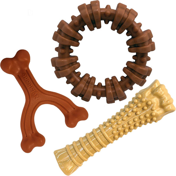 Nylabone Power Chew Customer Favorites Dog Chew Toys, 3 Count, Large | Flavor Medley, Peanut Butter, and Beef Flavor, Durable Dog Toys for Aggressive Chewers, for Large Breeds up to 50 Lbs1