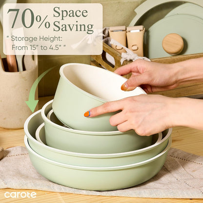 19Pcs Pots and Pans Set Non Stick, Detachable Handle Cookware | Kitchen Cooking Sets, Space Saving, Dishwasher & Oven Safe, Non-Toxic, for Camping/Rv/Traveling, Sage Green4