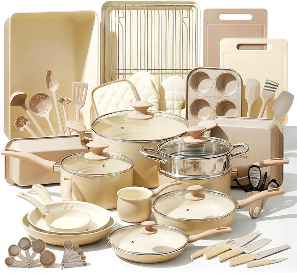 54-Piece Marble Non-Stick Cookware and Bakeware Set, Professional Home Kitchen Collection with Multi-Sized Pots and Pans Set, and Heat-Resistant Tools1