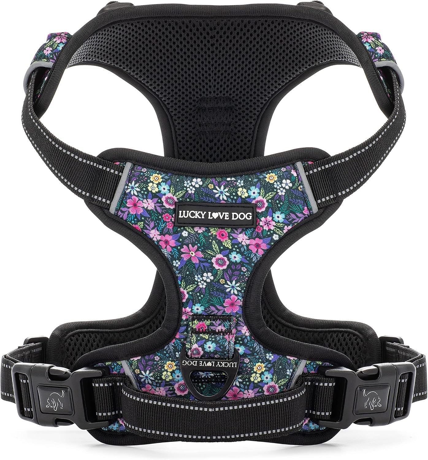 lucky-love-dog-no-pull-dog-harness-adjustable-and-easy-to-walk-cute-patterned-harness-for-medium-male-female-dogs-blackbird-medium