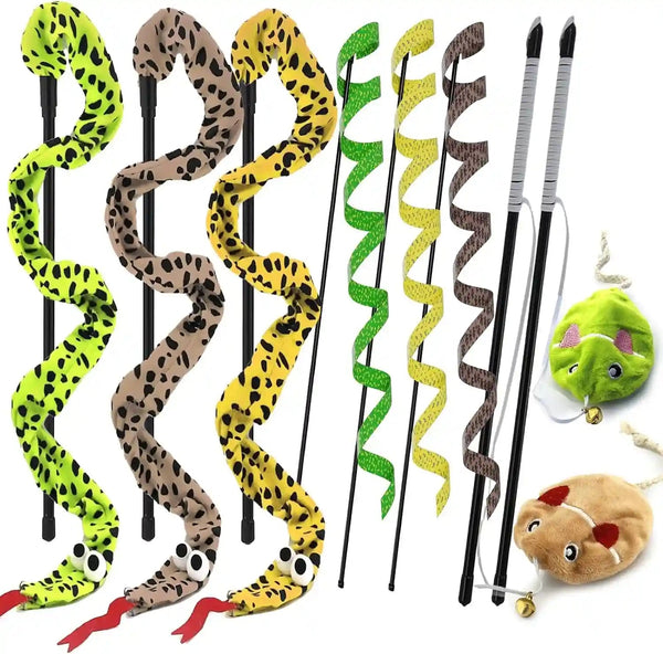 Interactive Cat Toy Wand with Catnip Mouse, Cat Teaser Wand Rainbow String for Bored Indoor Adult Cats and Kittens (2 Pack Mouse)7