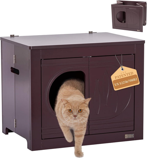 Petsfit Folding Litter Box Enclosure, No Tools Required for Assembly, Cat Litter Box Furniture Hidden, Fit Most of Litter Box, Dog House Cat House, 30" L×21" W×24.5" H10