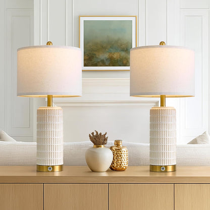 Touch Bedside Table Lamps with 2 USB for Bedroom Living Room, 25'' | Nightstand Lamps Set of 2, 3 Way Dimmable with 2 Bulbs, Durable White Ceramic, Farmhouse & Modern Style for Side Table6
