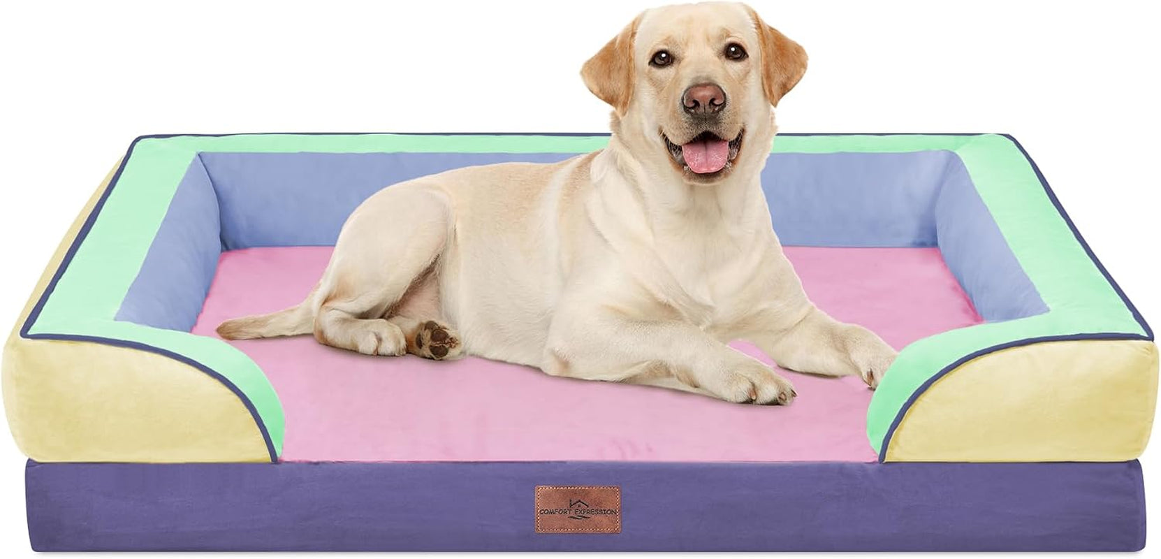 comfort-expression-orthopedic-dog-bed-for-extra-large-dogs-with-bolster-waterproof-dog-couch-bed-with-washable-cover-non-slip-bottom-supportive-egg-crate-foam-xl-pet-bed-42x30-inch