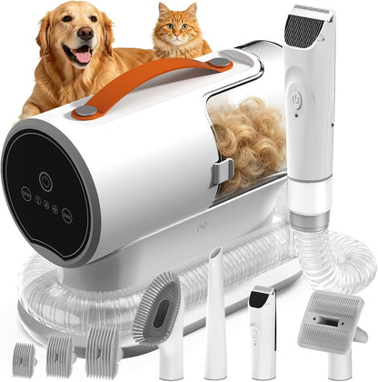 Dog Grooming Vacuum Kit, 12000Pa Pet Hair Vacuum with Clipper | 2L Dust Cup, Low Noise, 5-In-1 Grooming Kit with Clipper & Cleaning Brush for Home Shedding and Trimming, PG1001