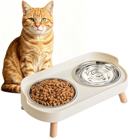 Loejan Elevated Cat Bowls Set - Raised Cat Food and Water Bowl Set with Non Slip Stand - Pet Feeding Station with 2 Stainless Steel Bowls with Splash Proof Guard1