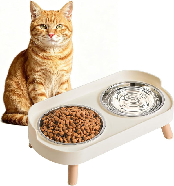 Loejan Elevated Cat Bowls Set - Raised Cat Food and Water Bowl Set with Non Slip Stand - Pet Feeding Station with 2 Stainless Steel Bowls with Splash Proof Guard1