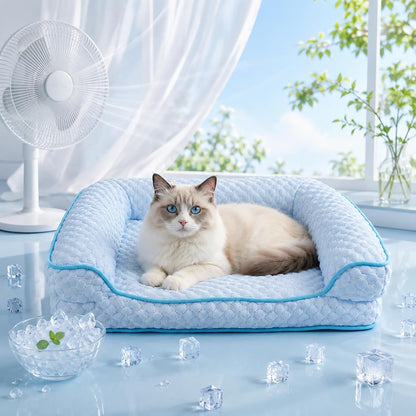 Cooling Cat Bed for Indoor Cats, 19.7 X 15.8 in Supportive Pet Sofa with Egg-Crate Foam, Breathable Cool-Touch Fabric, Washable Bolster Bed for Cats and Small Dogs1