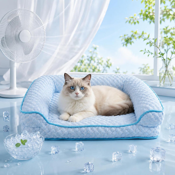 Cooling Cat Bed for Indoor Cats, 19.7 X 15.8 in Supportive Pet Sofa with Egg-Crate Foam, Breathable Cool-Touch Fabric, Washable Bolster Bed for Cats and Small Dogs1