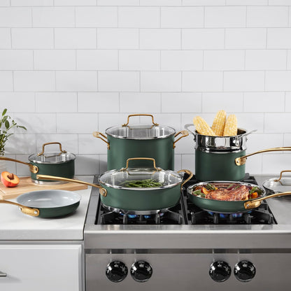 Cookware Set, 11 Piece Stainless Steel Cookware Pots and Pans, Home and Kitchen Durable Stainless Steel for Everyday Cooking, Matte Thyme, MT89G-112
