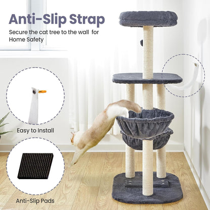 Small Cat Tree Tower with Lots of Scratching Posts - 42 Inch Medium Compact Cats Scratch House with Hammock Perch for Multi Level 2 Kitty - Indoor Corner Cat Bed Condo Climbing Gym Towers Furniture8