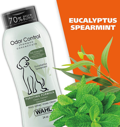 Wahl USA Odor Control Shampoo for Dogs & Pets - Eucalyptus & Spearmint Animal Deodorizer for Cleaning & Freshening – 24 Oz - Model 820003A6