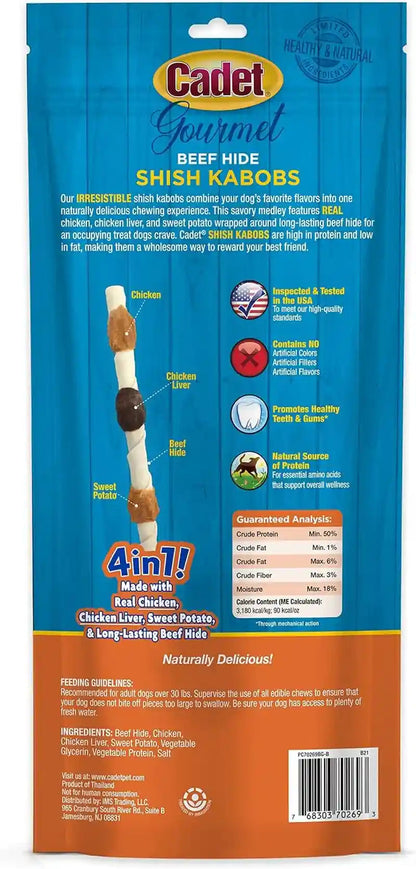 Cadet Gourmet Shish Kabob Dog Chews for Large Breeds, Rawhide Treats for Dogs with Chicken and Sweet Potato, Healthy & Natural Beef Hide, 10-Inch Sticks, 4 Count (Pack of 1)8