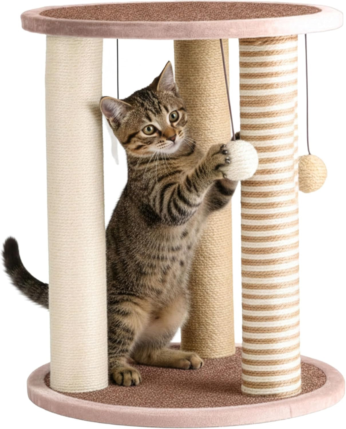 cat-scratching-post-3-scratcher-posts-with-carpeted-base-play-area-and-perch-furniture-scratching-deterrent-for-indoor-cats-by-petmaker-brown-large