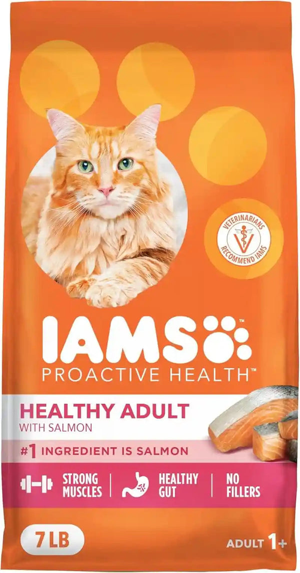 IAMS Proactive Health Healthy Adult Dry Cat Food, Salmon, 7 Lb | Veterinarian-Recommended, Real Salmon #1 Ingredient, Supports Muscle, Heart, Digestion, Skin & Teeth1