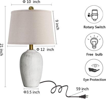 21'' Set of 2 Rustic Ceramic Small Table Lamps for Bedroom | Farmhouse Vintage Nightstand Lamps for Living Room Office Entryway End Table, 2 Bulbs Included7