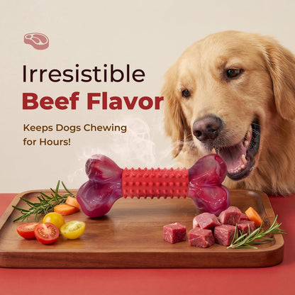 Tough Dog Toys for Aggressive Chewers: Beef Flavored Long Lasting Dog Bones for Large Dogs, Indestructible Dog Chew Toys to Keep Them Busy, Large Dog Toys for Medium & Large Breed, Red3