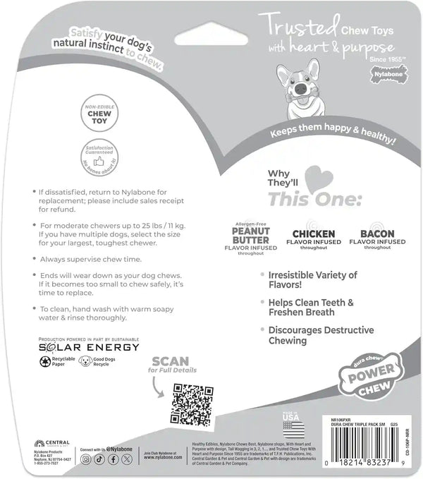Nylabone Original Bone Power Chew Toys for Dogs, Durable & Tough Dog Toys for Aggressive Chewers, Long Lasting Chicken, Bacon, and Peanut Butter Flavor, Small - up to 25 Lbs, 1 Count | Peanut Butter, Chicken, and Bacon Flavor, Durable Dog Toys for Aggressive Chewers, Helps Clean Teeth, for Dogs up to 25 Lbs12