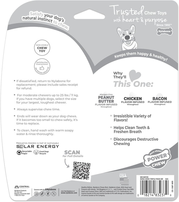Nylabone Original Bone Power Chew Toys for Dogs, Durable & Tough Dog Toys for Aggressive Chewers, Long Lasting Chicken, Bacon, and Peanut Butter Flavor, Small - up to 25 Lbs, 1 Count | Peanut Butter, Chicken, and Bacon Flavor, Durable Dog Toys for Aggressive Chewers, Helps Clean Teeth, for Dogs up to 25 Lbs12