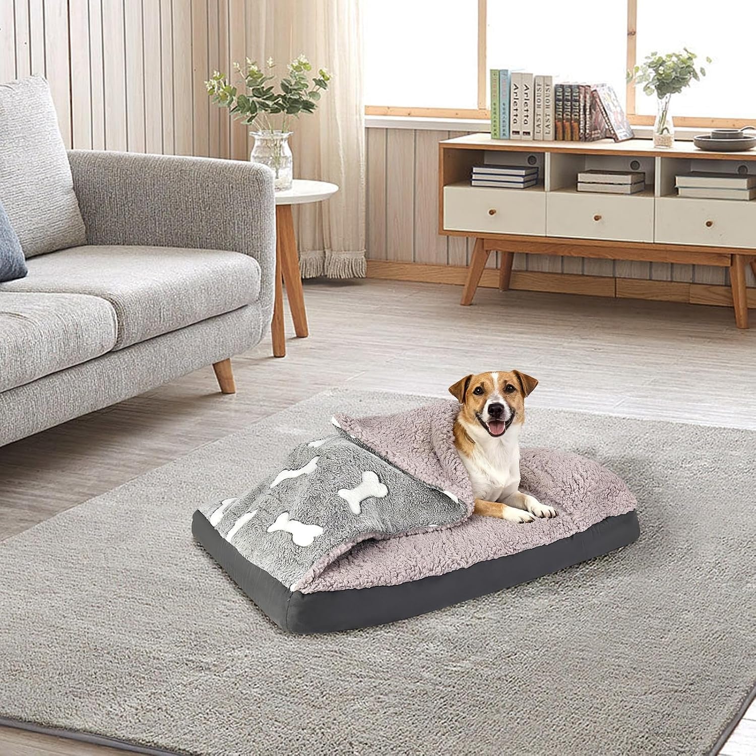 dog-bed-with-cover-pillow-blanket-attached-30x20-washable-rectangle-hooded-cozy-cave-cat-puppy-calming-crate-bed-removable-cover-indoor-covered-kennel-furniture-couch-sofa-for-small-medium-pet