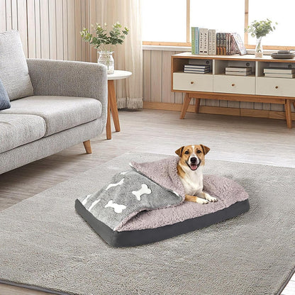Dog Bed with Cover Pillow Blanket Attached, 30''X20'' Washable Rectangle Hooded Cozy Cave Cat Puppy Calming Crate Bed & Removable Cover, Indoor Covered Kennel Furniture Couch Sofa for Small Medium Pet8