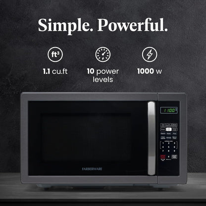 1.1 Cu. Ft. Countertop Microwave Oven – 1000 Watts Power, Auto Cook Settings, Defrost, Easy Clean and Child Safety Lock - Stainless and Black2