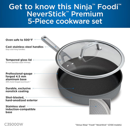 Ninja C35000W Foodi Neverstick Premium Hard-Anodized 5-Piece Cookware Set , Black9