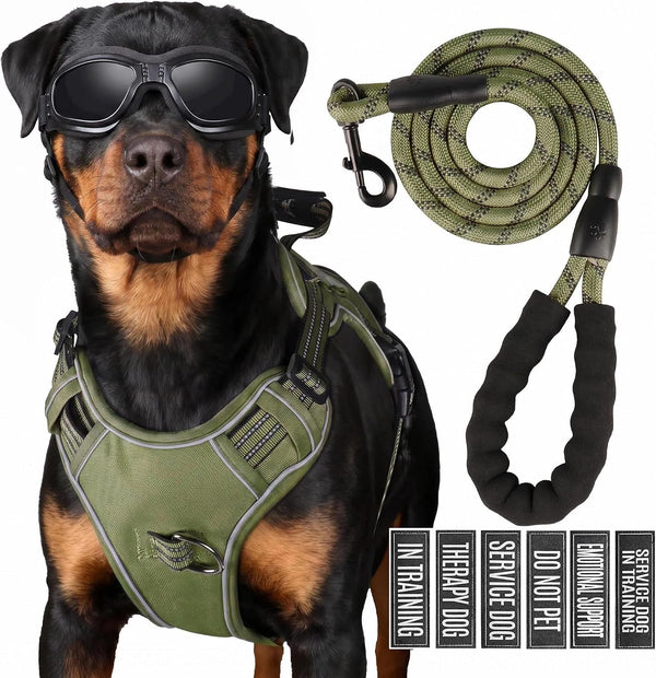 Service Dog Tactical Vest Harness and Leash Set Large Sized Dog Emotional Support- Tactical Dog Harness Training Collar with Name (Black, L)11
