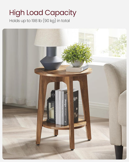 VASAGLE MAEZO Collection - Side Table, 2-Tier Small round End Table, Nightstand with Tapered Legs, Curved Transitions, for Small Spaces, Living Room, Bedroom, Honey Brown ULET283T416