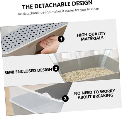 Semi-Enclosed Cat Litter Pan Toilet, Detachable Anti-Splash Durable Polymer Kitten Litter Box, Small Grey Potty for Indoor Cat Housebreaking3