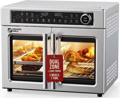 Ultra-Premium Dual-Zone Stainless Steel Air Fryer Toaster Oven Combo, Extra Large 32QT French Door Convection Oven with Next-Gen Patent Technology, 13 Accessories, Rotisserie, Sync Finish1