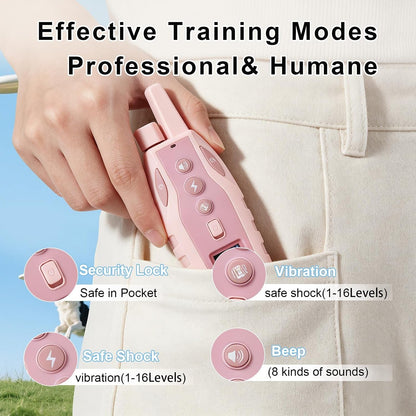 Dog Shock Collar 2 Dog- 3300FT Dog Training Collar for Small Medium Large Dog (5-120Lbs) with Remote,Ip67 Waterproof E-Collar with Beep (8 Sounds) Vibration (1-16) Shock (1-16) Flash Light,Pink2
