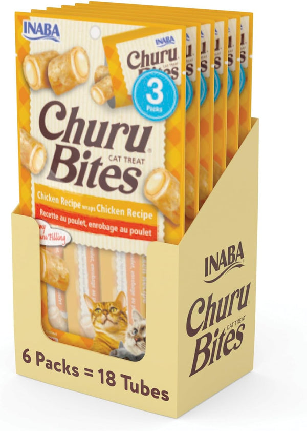INABA Churu Bites Soft & Chewy Cat Treats, Chicken, 18Ct | Immune Support, 72% Moisture, Low Calorie, Pill-Friendly Center, Grain-Free, Preservative-Free, 18 X 0.35 Oz Tubes1