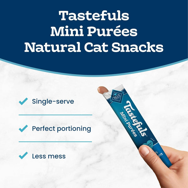 Blue Buffalo Tastefuls Mini Purées Natural Cat Treats, Chicken, Tuna, Salmon Variety Pack, 0.5 Oz. Single Servings, 24-Count2