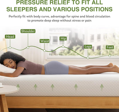 EGOHOME Full Size Memory Foam Mattress 8 Inch, Green Tea, Medium Firm | Bed Mattress in a Box, Cooling Green Tea Gel, Pressure Relief, Certipur-Us Certified, Fiberglass Free, 75''L X 54''W, White4