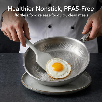 Titanium Hammered Pan Pro with Lid, Pfas/Pfoa/Ptfe-Free Non Stick Titanium Frying Pan, Dishwasher & Oven Safe, Scratch Resistant, 10" Even Heating Titanium Skillet, Compatible with All Cooktops4