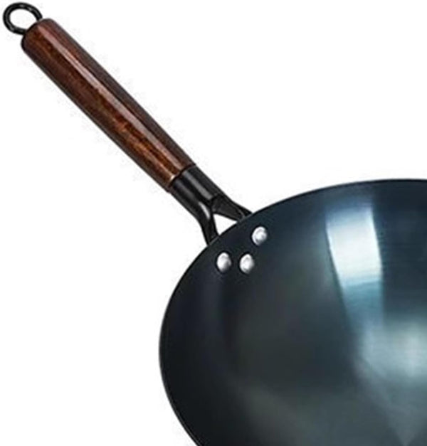 Iron Wok Stir Fry Pan, Chinese Traditional round Bottom Uncoated Nonstick Wok Wooden Single Handleiron Pot for Home and Restaurant(34Cm)3