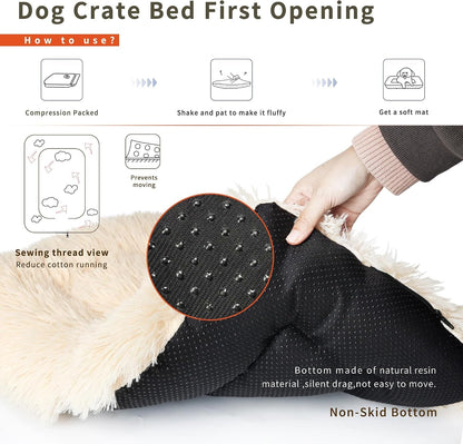 Nononfish Dog Crate Bed for Small Dogs Washable Orthopedic Flat for inside Crate Cages Kennel House Sofa Plush Comfy Sleeping Beige,24 In2