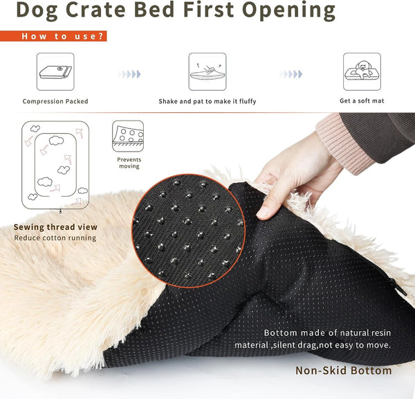 Nononfish Dog Crate Bed for Small Dogs Washable Orthopedic Flat for inside Crate Cages Kennel House Sofa Plush Comfy Sleeping Beige,24 In2