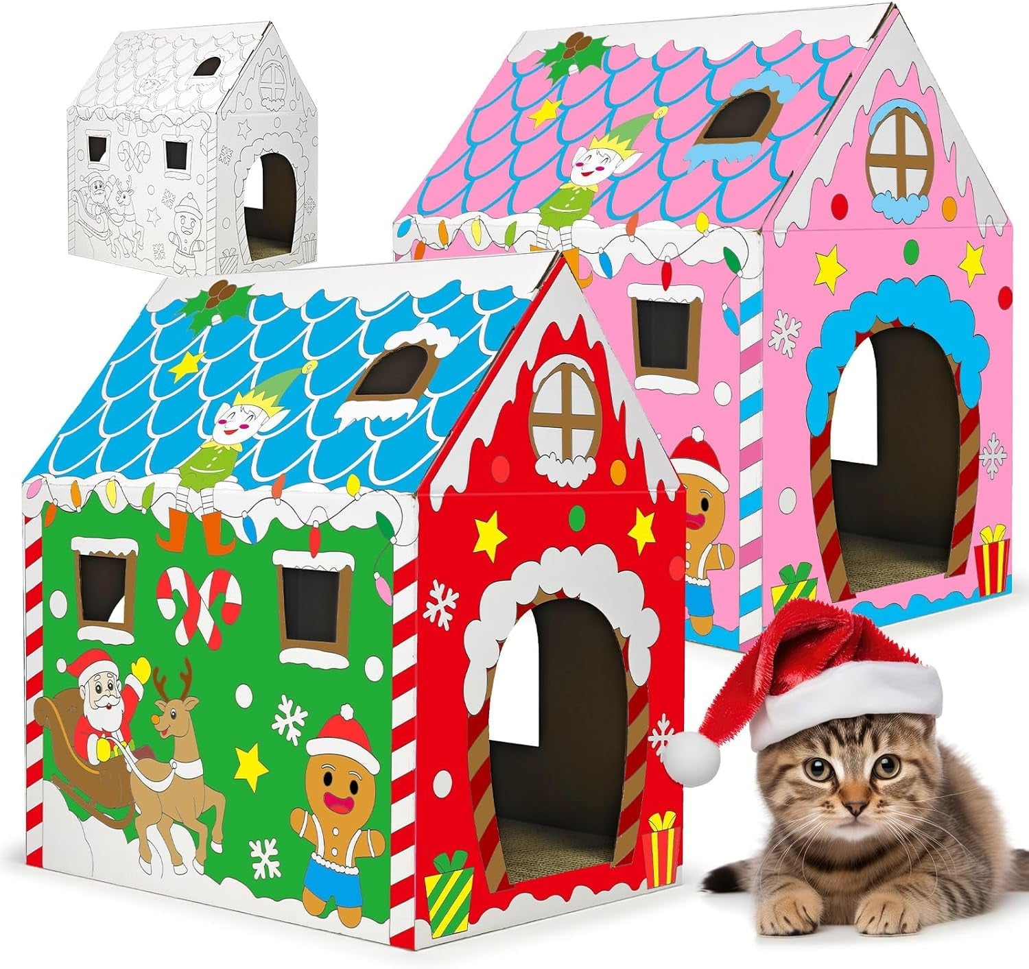 cinrobiye-cardboard-cat-house-with-scratcher-indoor-cat-condo-cat-cave-hideout-with-scratch-pad-cardboard-cat-playhouse-bed-for-cats-kittens-rabbits-small-pets-mushroom