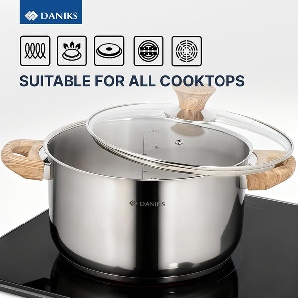 Oslo 10-Piece Stainless Steel Cookware Set with Glass Lids, Includes Saucepan and Frying Pan with Lid, Tri-Ply Bases for Even Heating, Induction Compatible, Dishwasher Safe, Bakelite Handles8