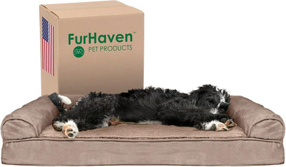 Furhaven Orthopedic Dog Bed for Large Dogs, Sofa-Style with Cool Gel-Top Foam with a Solid Orthopedic Foam Base for Joint Support, Removable Washable Cover, Jumbo XL, Plush & Suede, Gray22