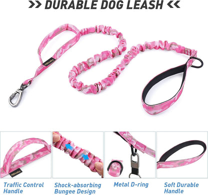 Hotsky Tactical Dog Collar and Leash Set, Heavy Duty Military Airtag Dog Collar with Handle and Metal Buckle for Training and Walking, with Airtag Holder and Two Patches (Pink Camo, M)4