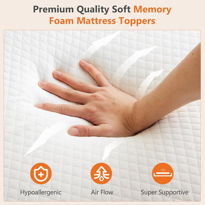 Full Mattress Topper, Memory Foam Pad, 3 Inch | Cooling Gel Infused, Removable Soft Cover, Ventilated, Sleeper Sofa, RV Camper, White3