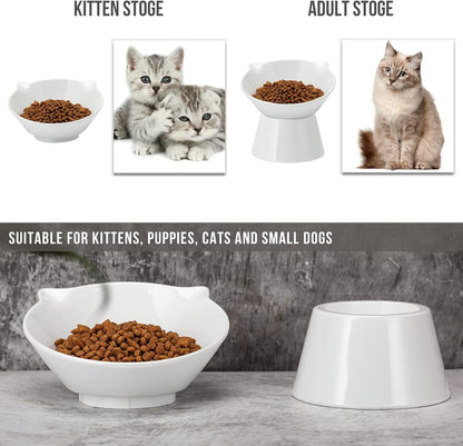 Detachable Elevated Cat Bowls, 15° Tilted Raised Cat Food Bowl Anti-Vomiting, Whisker Friendly, Adjustable Pet Cat Dishes for Protecting Spine, Adult Kitten (White)4